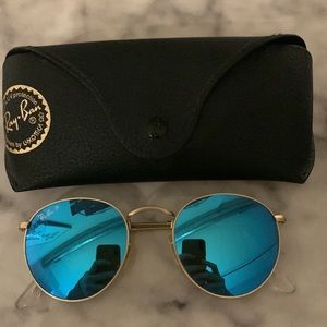 RayBans standard size round polarized flash lenses